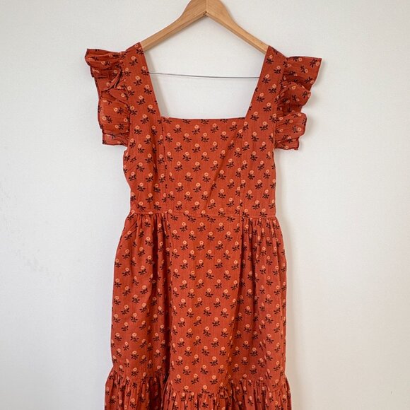 Madewell Ruffle-Strap Tiered Midi Dress in Wild Calendula Block-Print Sz M - Picture 3 of 13